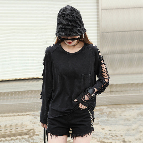 Wholesale Custom Personality Women Clothing Punk Do Old Washed Cotton Short Sleeve Women's T-shirt O Neck Women Tees Tops