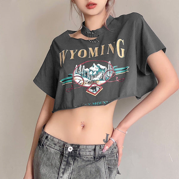 Sidiou Group Summer New Women's T-Shirts Wholesale O-Neck Graphic Letter Printing Tees Short Sleeve Top Irregular Short T Shirts