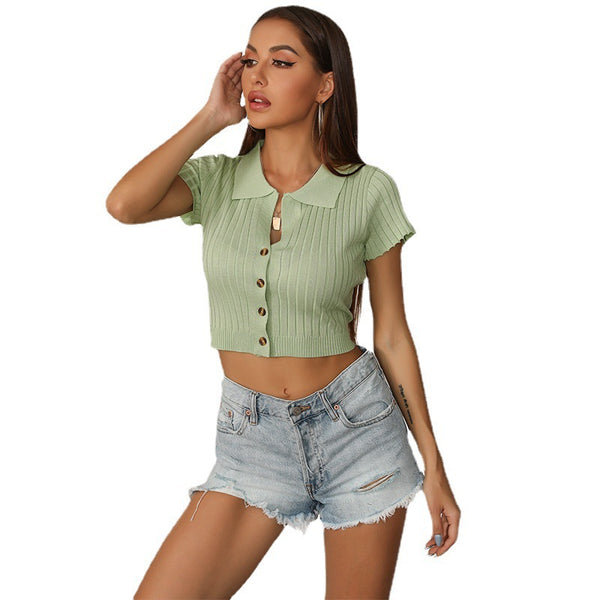 Sidiou Group Summer Fashion Stand-Up Collar Short Sleeve Sexy Slim Button Polo Short Top Sweater Women's Golf Polo Shirts