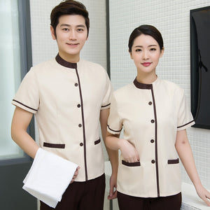 Personalised Custom Embroidered Logo Hotel Company Housekeeping Staff Uniform Workwear Cheap Price Shopping Mall Cleaning Workwear