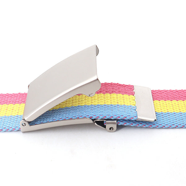 Wholesale High Quality Personalized Custom Luxury Genuine Colorful Stripes Canvas Belt For Ladies And Women With Metal Buckle