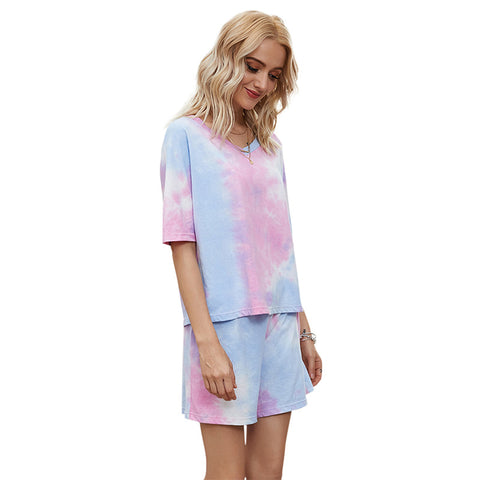 Hot Sale New Style Fashion Suit Tie Dye Short Sleeve T Shirt And Short Loose Casual Home Wear Sets Two Piece Set Women's Clothing