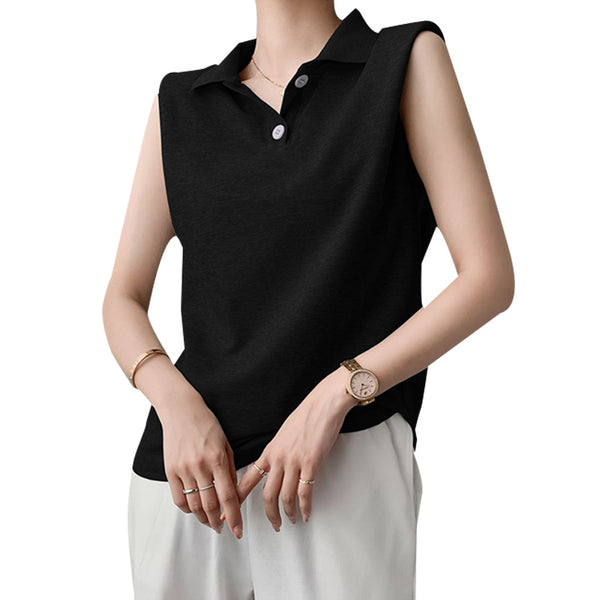 Wholesale New Design Pure Cotton Ladies POLO Shirts Loose Sleeveless T-Shirts With Shoulder Pads Casual Tops