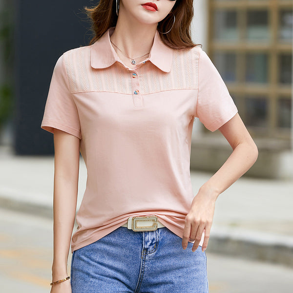Sidiou Group Cheap China Wholesale Factory Price Button Lapel Polo Shirts Temperament Commuter T-shirt Top For Women