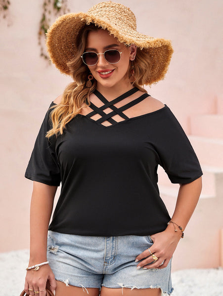 Sexy Off Shoulder Solid Color Women's T-Shirt Custom Plus Size Women's Clothing Irregular Summer Shirt Hollow Women's Tops