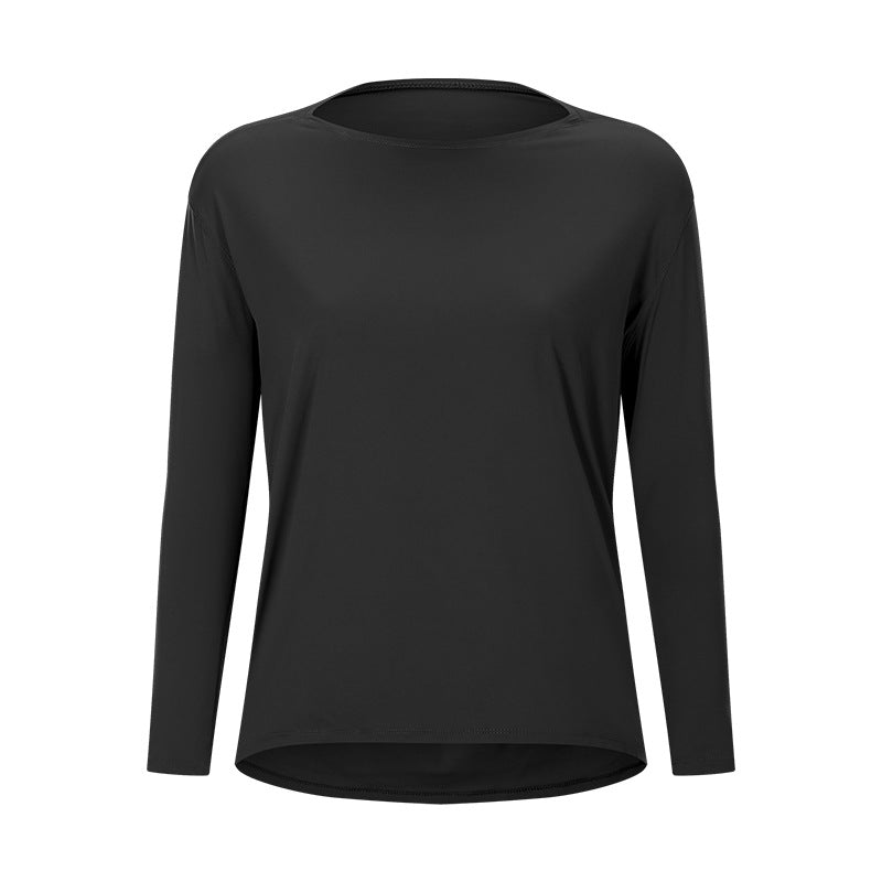 New Fashion New Design Women's T-Shirts O Neck Plain Breathable Long-Sleeve Sports Fitness Top Loose Yoga Clothes