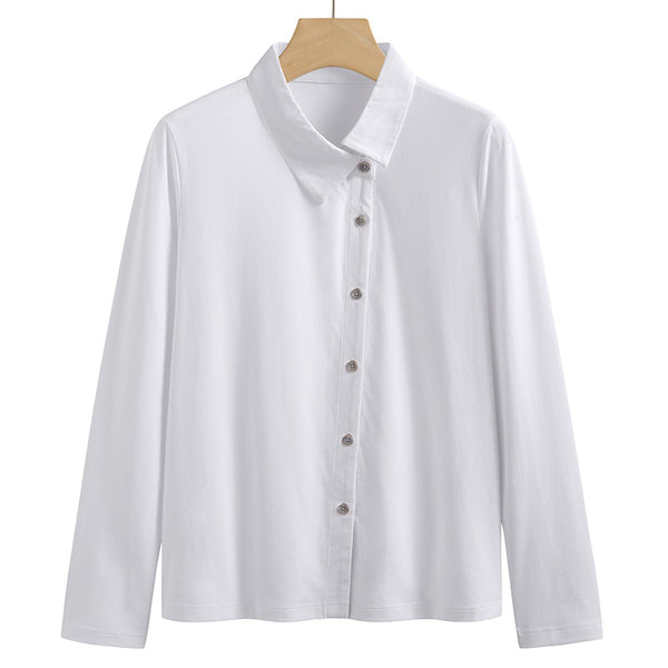 China Factory Custom Women's Polo Shirt Asymmetrical Lapel  Button Shirts Long-Sleeve Slim Cardigan Cotton t-shirt
