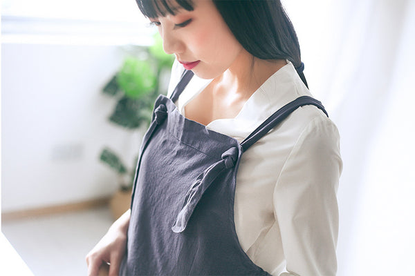 China Aprons Factory Casual Cotton Hemp Women Soft Breathable Coffee Shop Household Kitchen Custom Apron Making Logo Printed Aprons