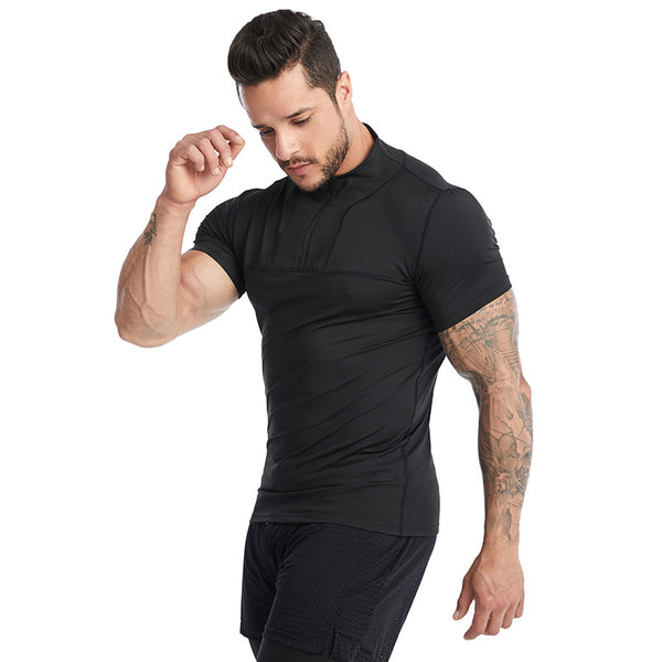 Sidiou Group Anniou Summer Men's Short Sleeve Tight Sports T-shirt Thin Vest Quick Dry Gym Clothing Breathable Fitness Jogging Suit