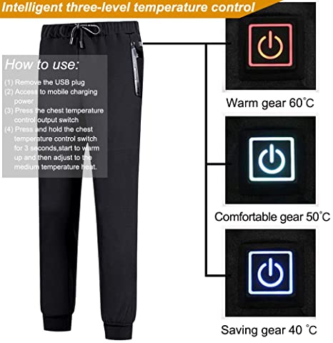Sidiou Group Anniou Insulated Heating Trousers USB Heating Pants Warm Carbon Fiber Heated Adjustable Electric Heated Pants (Not Include Mobile Power)