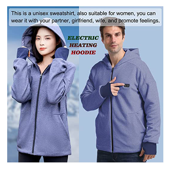 Sidiou Group Anniou Men Women USB Heated Hoodie Adjustable Temperature Double Switch Electric Heated Jacket Hooded Heating Hoodies Sweatshirt