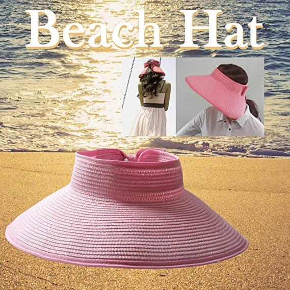 Sidiou Group Anniou Summer Empty Top Hats Women Roll Up Wide Brim Sun Visor Hat Beach Caps Folding Straw Hat