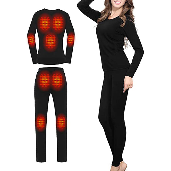 Sidiou Group Anniou Electric Heating Thermal Underwear Set USB Heated Underwear for Men Women Winter Warm Fleece Lining Long Sleeve Top and Pants Set
