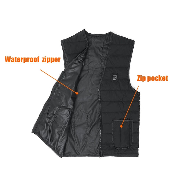 Sidiou Group Anniou Men Outdoor USB 5 Zones Infrared Heating Vest Jacket Winter Flexible Electric Heated Thermal Waistcoat for Hiking（Without Power Bank）