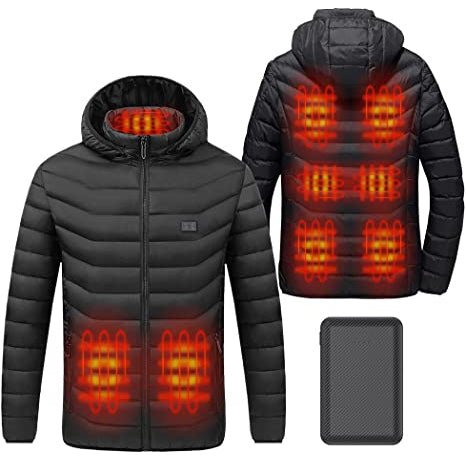 Sidiou Group Anniou USB Heated Jacket for Men Women 3 Levels Adjustable Temperature Heated Coat Winter Down Cotton Hooded Rechargeable Electric Heating Jacket with 10000mAh Battery