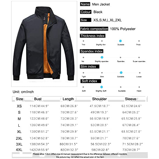Sidiou Group Aninou Spring Autumn Stand Collar Mens Casual Jackets Lightweight Zip Up Bomber Jackets Coat Classic Outerwear Windbreaker For Men