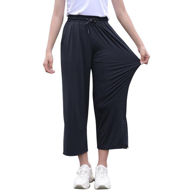 Sidiou Group Anniou UPF50+ UV Protection Wide Leg Cropped Trousers Women Summer Quick Dry Pants Lightweight Loose Elastic Ice Silk Wide Leg Pants - Sidiou 