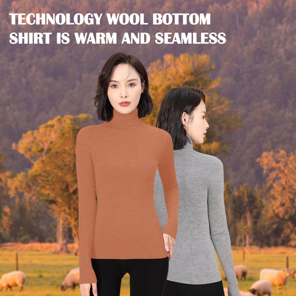 Sidiou Group Winter Thermal Underwear Top Fleece Basic Shirt Long Sleeve Seamless Knitted Woolen Warm Women Stand Collar Bottoming Shirt