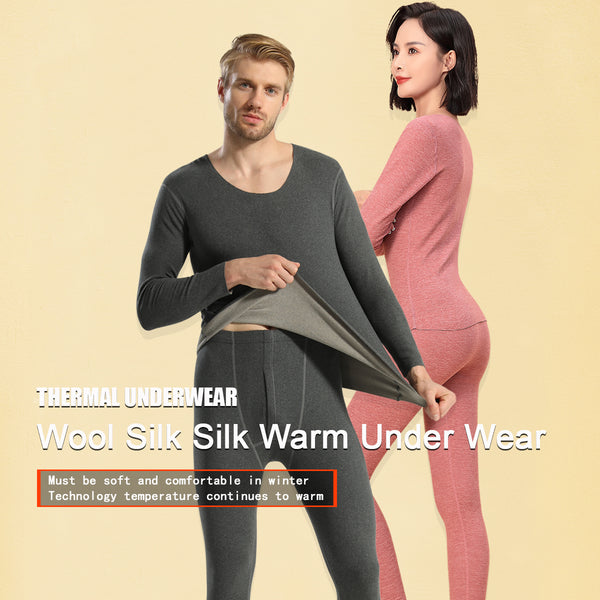 Sidiou Group Winter Thermal Underwear Set 2 Pieces Fleece Top and Pants Warm Cotton Underwear Women Men Solid Color Long Johns Suit