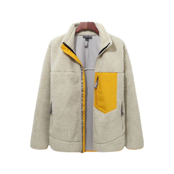 Sidiou Group Anniou Men's Winter Lamb Velvet Sherpa Fleece Jackets With Zipper Pocket Loose Breathable Fleece Jacket for Men