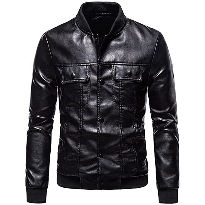 Sidiou Group Anniou PU Leather Jacket for Men Slim Fit Leather Biker Jacket Casual Stand Collar Zipper Motorcycle Leather Jacket Coat