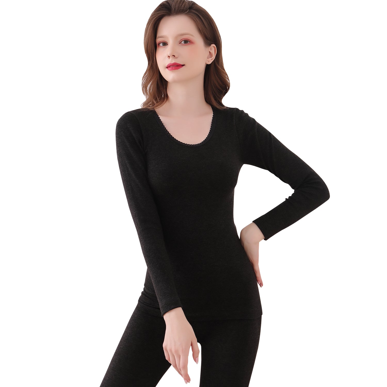 Sidiou Group Anniou Thermal Underwear Set for Women Wool Antibacterial Warm Underwear Long Johns Suit Soft Comfortable Long Sleeve Base Layer Thermal Top and Bottoms