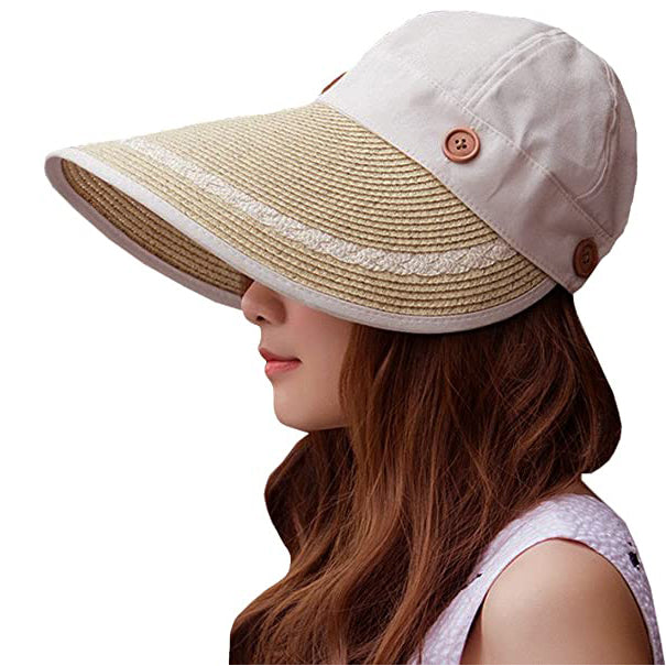 Sidiou Group Anniou Summer Empty Top Hats Cowboy Hat With Broad Brim Folding Straw Hat Detachable Sun Visor Hat Beach Hats for Women - Sidiou 