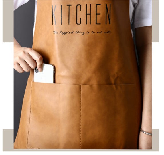 Wholesale Custom PU Leather Apron Household Waterproof Anti-oil Apron Adult Men And Women Fashion Cooking Aprons