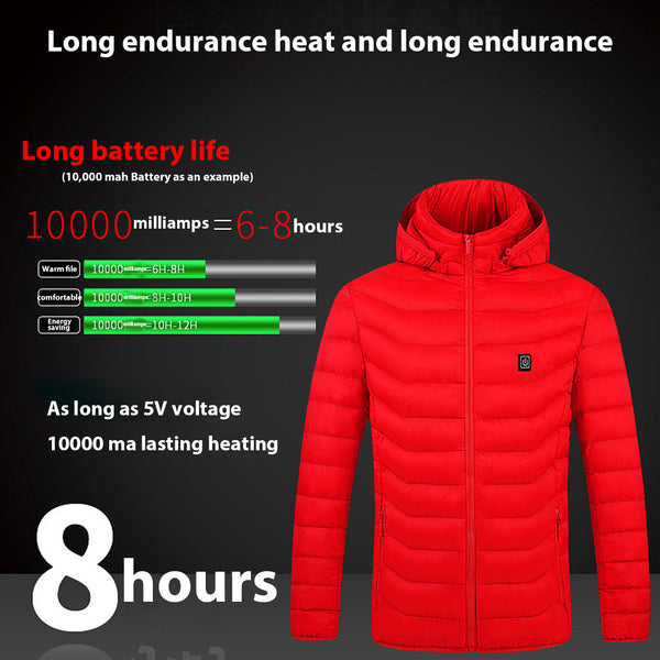 Sidiou Group Anniou Men 8 area Smart Heated Jackets Autumn Winter Warm Flexible Thermal Hooded Jackets USB Electric Heated Coat（ Not Included Power Bank)