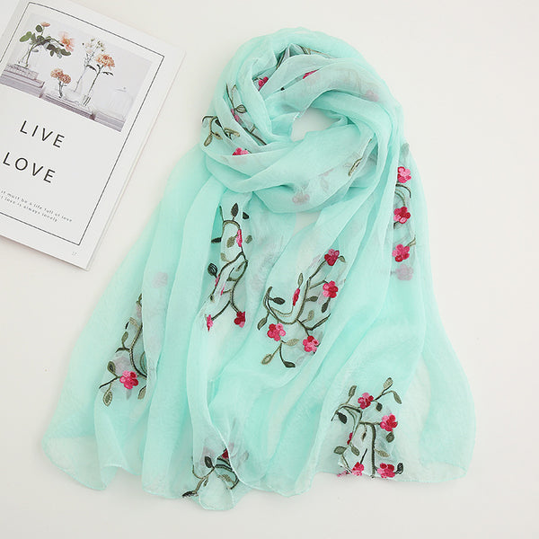 Wholesale Newest Ladies Luxurious Designer Silk Scarves Retro Personality Peach Blossom Embroidery Silk Hijabs Women Silk Scarf