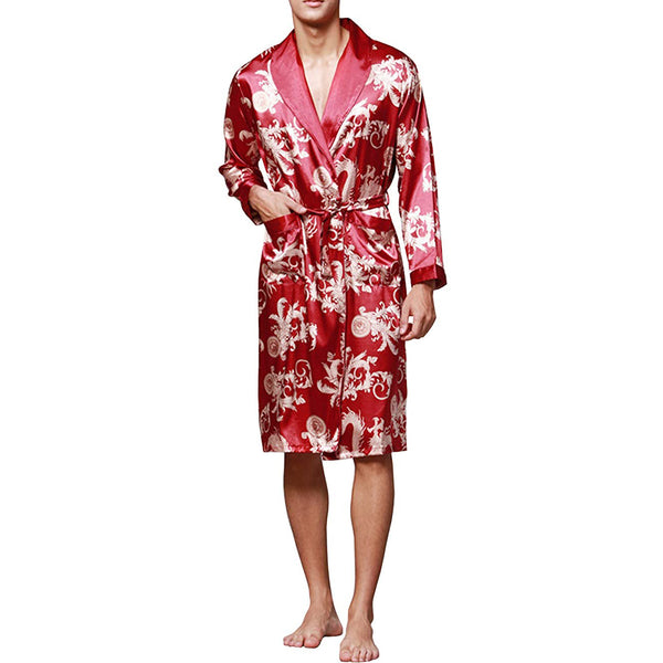 Sidiou Group Anniou Night Robe Men Kimono Bathrobe Long Sleeve Nightgown Satin Dressing Gown Nightwear Sleepwear