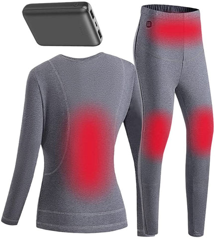 NEW Heated Thermal Underwear Set ,Women Men USB Thermal T Shirt heated  clothing set Ultra-Soft Base Laye, 22-zone，No Battery（male tops-SBlack）