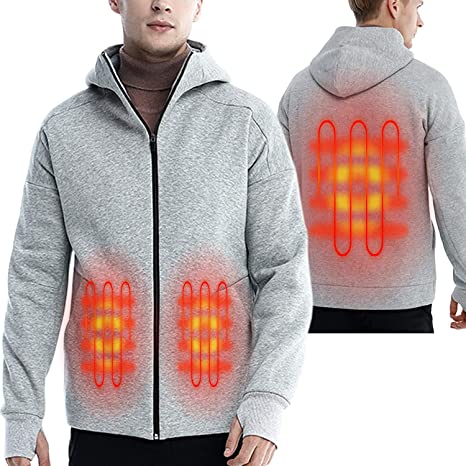 Sidiou Group Anniou Electric Heated Jacket Mens USB Heated Hoodie Rechargeable Heating Coat Zipper Hoodie Sweatshirt (Package Not Included Power Bank)