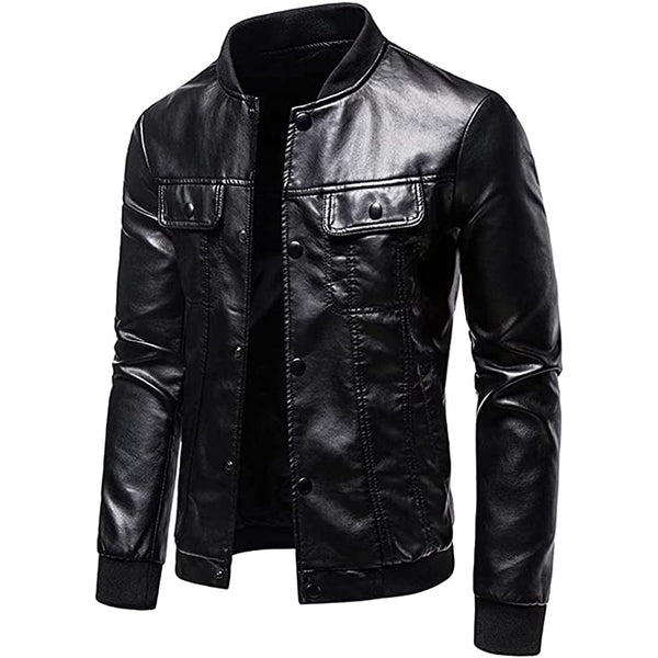 Sidiou Group Anniou PU Leather Jacket for Men Slim Fit Leather Biker Jacket Casual Stand Collar Zipper Motorcycle Leather Jacket Coat