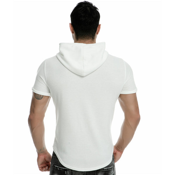Sidiou Group Anniou Spring  Summer Men Casual Sports Pullover Quick-Drying Round Neck Cotton Hooded Short-Sleeved T-Shirt