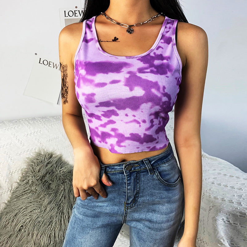 Summer Customized Camouflage O Neck Vest Off Shoulder Ribbed Print Tube Top Sexy Wrapped Chest Sleeveless Vest For Women