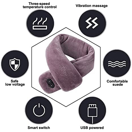 Sidiou Group Anniou 3 Level Adjustable Temperature USB Heated Scarf Women Men Soft Polar Fleece & Cotton Electric Warm Neck Massage Scarf