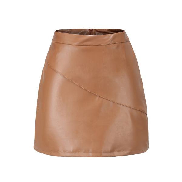 Sidiou Group Anniou Soild  PU Leather Mini Skirt Summer Women's Fashion Short Leather Skirts