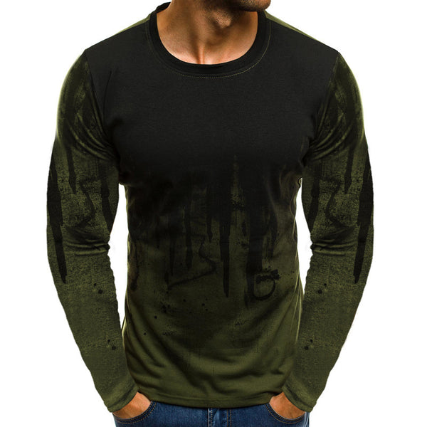 Sidiou Group Anniou New Men's Fashion Sports Fitness Top Thin Round Neck Slim Long Sleeve T-shirt Turtleneck Camouflage Youth T-shirt