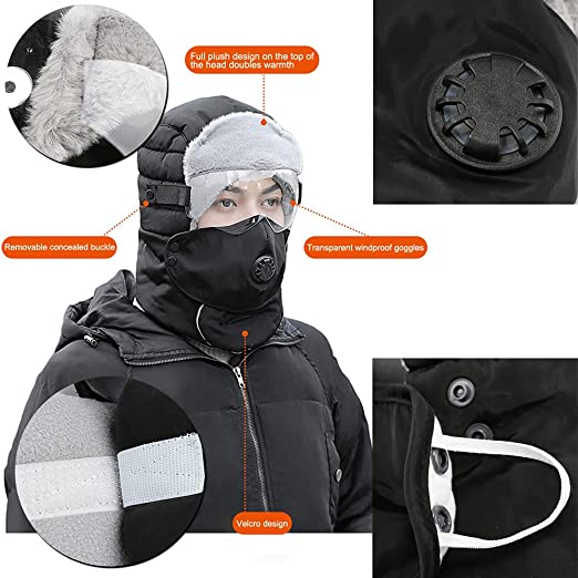 Sidiou Group Anniou USB Heated Hat Rechargeable with Windproof Goggles and 3D Mask Winter Thick Warm Bomber Hat 3 Levels Control Temperature Waterproof Unisex Heating Ski Cap