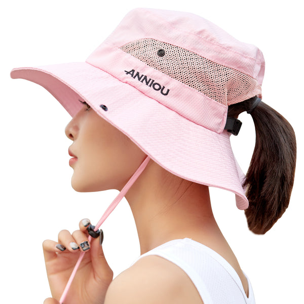 Sidiou Group Anniou Fishing Hat Women UPF40+ UV Protection Summer Mesh Bucket Hat Foldable Wide Brim Sun Hat Outdoor Travel with Adjustable Chin Strap