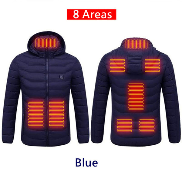 Sidiou Group Anniou Men 8 area Smart Heated Jackets Autumn Winter Warm Flexible Thermal Hooded Jackets USB Electric Heated Coat（ Not Included Power Bank)
