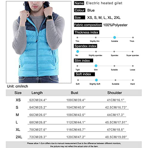 Sidiou Group Anniou Stitching Heated Waistcoat USB Heated Vest Electric Heating Vest Hooded Down Gilet Vest for Men and Women(Not Included Power Bank)