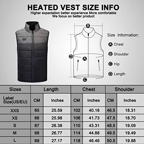 Sidiou Group Anniou Women and Men Double Switch USB Heated Waistcoat Winter Warm Heating Gilet Washable Electric Heated Vest（Without Power Bank）