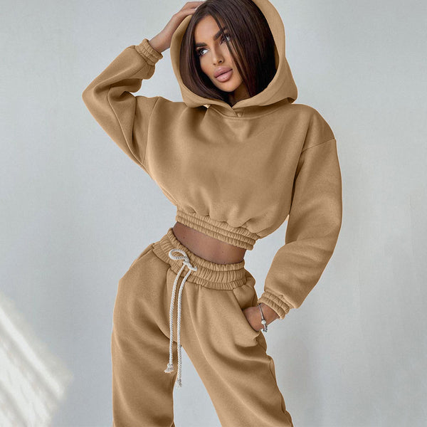 New Arrivals Fall Fashion Women's Wear Womens Tracksuits Slim Long Sleeve Crop Top And Elastic Trousers Trend Sports Suit Two Piece Set Ladies