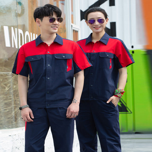 Custom Personalised Work Wear Summer Short  Sleeve Breathable Mechanic Work Clothing Suits Workwear Uniforms With Logo For Men And Women