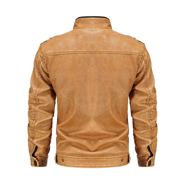 Sidiou Group Anniou Winter Retro Leather Men's Plus Size Jacket Casual Washed PU Leather Jacket Stand Collar Long Sleeve 3D Biker Jacket