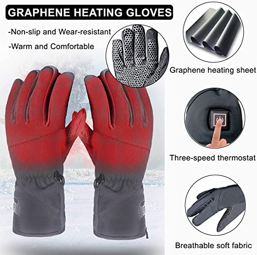 Sidiou Group Anniou Unisex Graphene Heating Gloves 3-Level Adjustable Temperature Electric Heated Gloves Rechargeable Non-slip Riding Heated Ski Gloves
