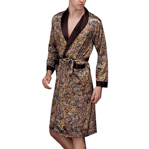 Sidiou Group Anniou Men Long Kimono Robe Dressing Gown Satin Robe Long Bathrobe Night Robe Nightgown Sleepwear Nightwear