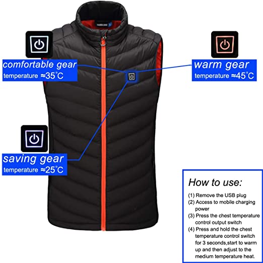Sidiou Group Anniou Electric Heated Vest USB Heating Vest Adjustable Temperature Men Heated Gilet Rechargeable Gilet (Package Not Include Power Bank)